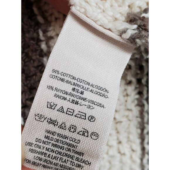 Free People Knit Cardigan Sweater sz S Beige Brown Striped Oversize V-Neck - Picture 10 of 13